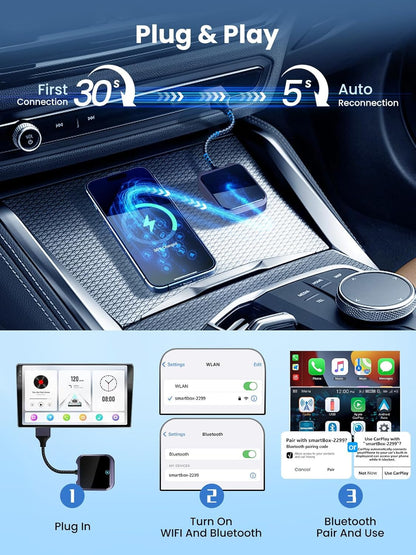 2-In-1 Wireless Carplay and Android Auto Wireless Adapter with Fast Stable 5Ghz Wifi Bluetooth, Wireless Android Auto Car Adapter Applies to Cars after 2016 & Phone with Android10+